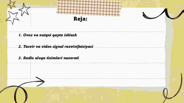 ​  Signal protsessorlarni (SP) ishlatish sohalari va u yerdagi vazifalari, parametrlari - Image 2