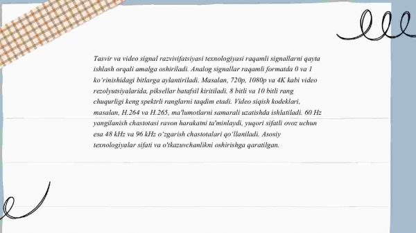 ​  Signal protsessorlarni (SP) ishlatish sohalari va u yerdagi vazifalari, parametrlari - Image 4