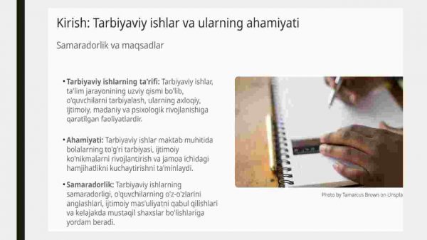 Sinfdan va maktabdan tashqari tarbiyaviy ishlarning samaradorligini oshirish usullari haqida ma'lumot berish - Image 3