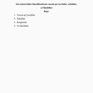 Sut emizuvchilar klassifikatsiyasi: tuxum qo'yuvchilar, xaltalilar, yo'ldoshlilar