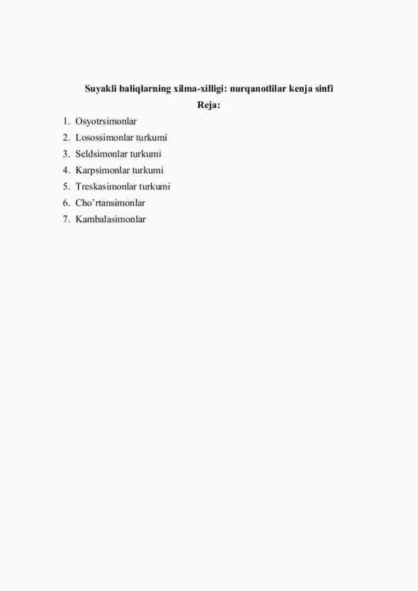 Suyakli baliqlarning xilma-xilligi: nurqanotlilar kеnja sinfi