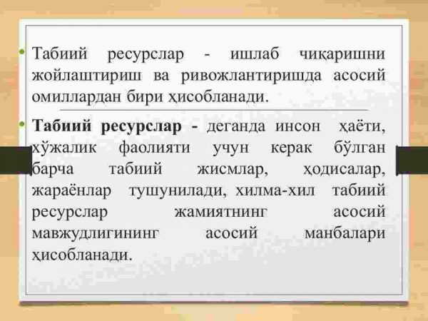 Tabiiy resurslar va ulardan samarali foydalanishning iqyisodiy va ekologik xususiyatlari - Image 3