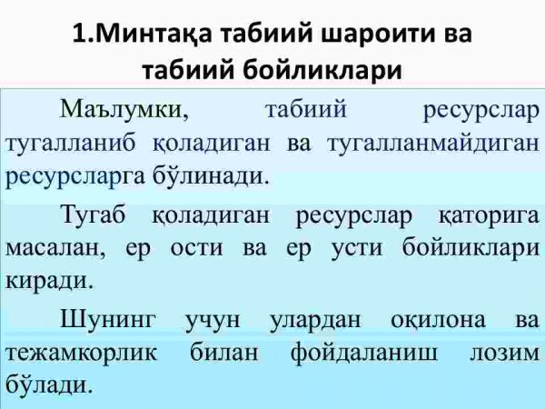 Mintaqalar tabiiy - resurs salohiyati va ularning hududiy traqqiyotda tutgan o'rni - Image 3
