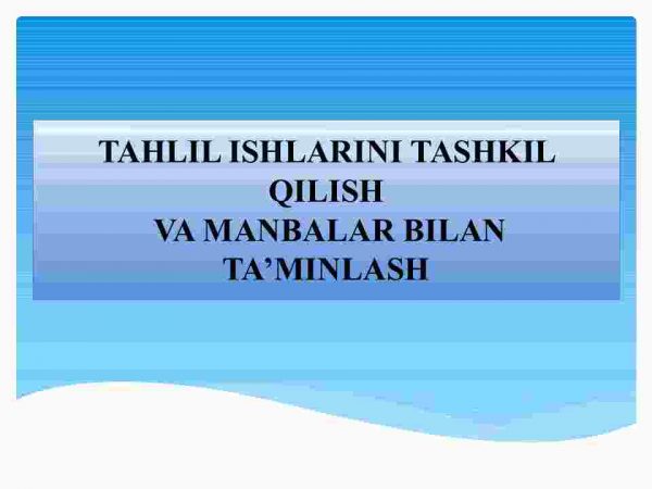 Tahlil ishlarini tashkil qilish va manbalar bilam ta'minlash