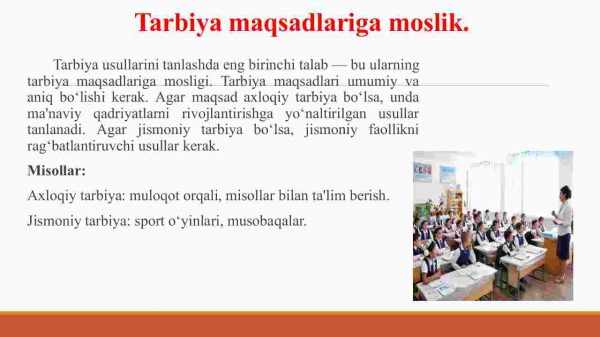 Tarbiya usullarini tanlashga qo‘yiladigan talablar - Image 4