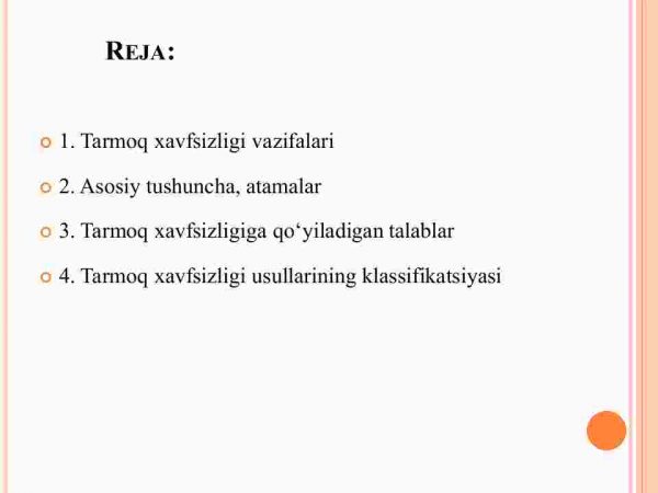 Tarmoq xavfsizligi. Dasturiy va apparat ta'minoti xavfsizligi. Tarmoqlar va tarmoqlararo axborotlarni himoyalash usullari va vositalari - Image 2