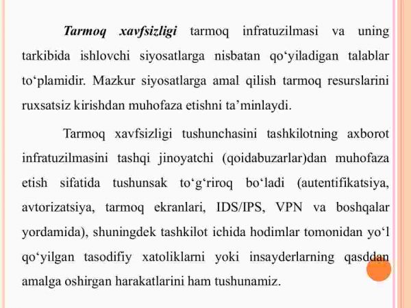 Tarmoq xavfsizligi. Dasturiy va apparat ta'minoti xavfsizligi. Tarmoqlar va tarmoqlararo axborotlarni himoyalash usullari va vositalari - Image 4