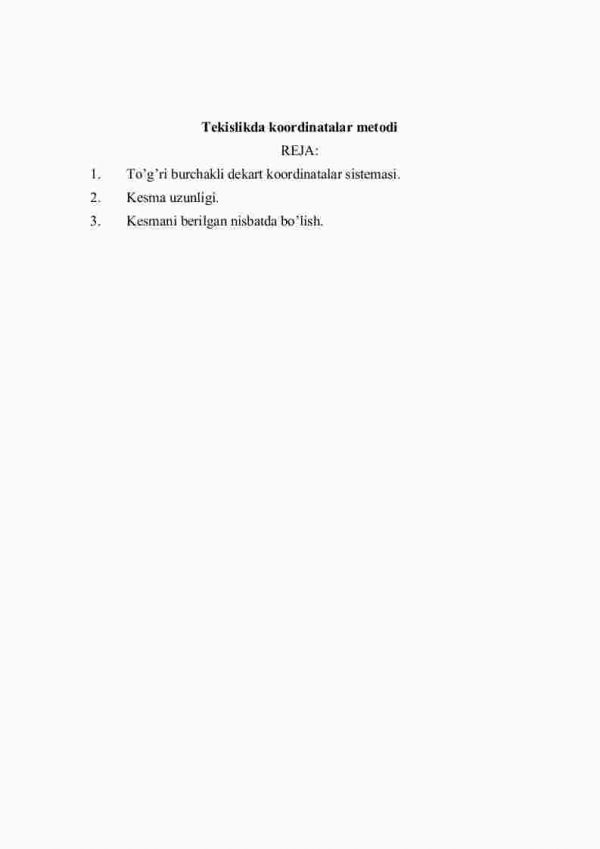 Tеkislikdа kооrdinаtаlаr mеtоdi
