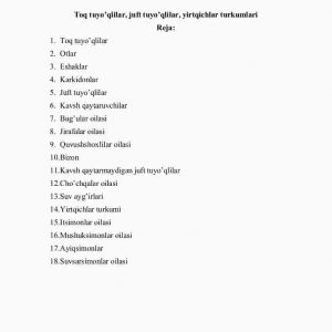 Toq tuyoqlilar, juft tuyoqlilar, yirtqichlar turkumlari
