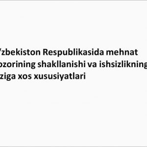 O'zbekiston Respublikasida mehnat bozorining shakllanishi va ishsizlikning o'ziga xos xususiyatlari