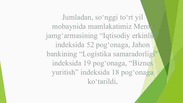 O'zbekiston Respublikasining xalqaro reyting va indekslardagi o'rni va nufuzini ortib borishi - Image 4