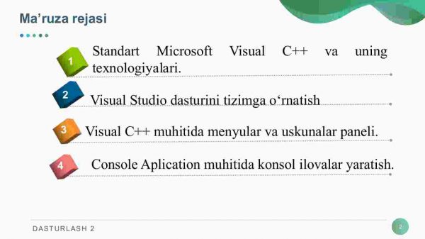 Visual C++ muhitida dasturlash. Visual C++ muhitida mеnyular va uskunalar panеli - Image 2