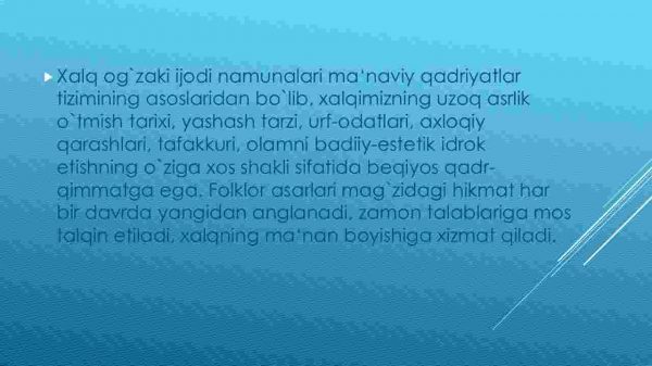 Xalq og'zaki ijodi so'z san'ati sifatida. Xalq og'zaki ijodining​ o'ziga xos xususiyatlari - Image 3