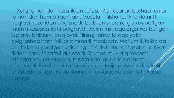 Xalq og'zaki ijodi so'z san'ati sifatida. Xalq og'zaki ijodining​ o'ziga xos xususiyatlari - Image 4