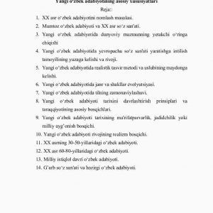 Yangi o'zbek adabiyotining asosiy xususiyatlari