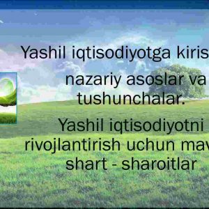 Yashil iqtisodiyotga kirish: ​nazariy asoslar va tushunchalar.​ Yashil iqtisodiyotni rivojlantirish uchun mavjud shart - sharoitlar