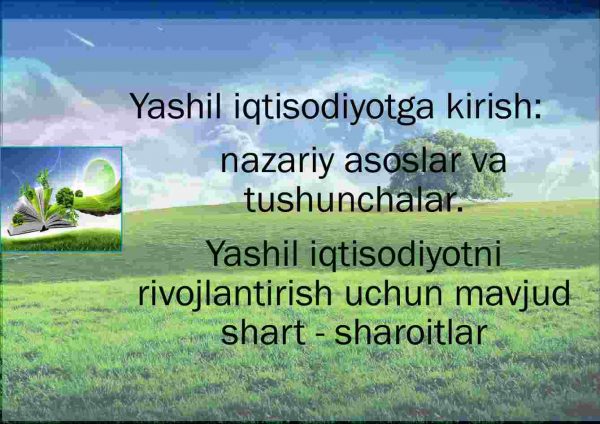 Yashil iqtisodiyotga kirish: ​nazariy asoslar va tushunchalar.​ Yashil iqtisodiyotni rivojlantirish uchun mavjud shart - sharoitlar