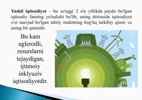 Yashil iqtisodiyotga kirish: ​nazariy asoslar va tushunchalar.​ Yashil iqtisodiyotni rivojlantirish uchun mavjud shart - sharoitlar - Image 3