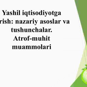 Yashil iqtisodiyotga kirish: nazariy asoslar va tushunchalar. ​ Atrof-muhit muammolari