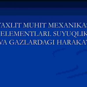 Yaxlit muhit mexanikasi elementlari. Suyuqlik va gazlardagi harakat
