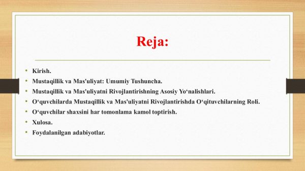 Mustaqillik ma'suliyat va o'z-o'zini nazorat qilish. O'quvchilar shaxsini har tomonlama kamol toptirish - Image 2