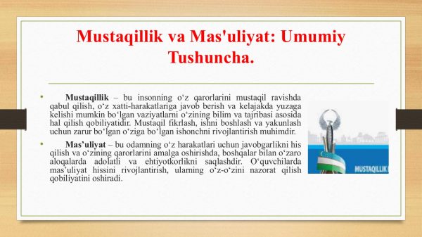 Mustaqillik ma'suliyat va o'z-o'zini nazorat qilish. O'quvchilar shaxsini har tomonlama kamol toptirish - Image 4