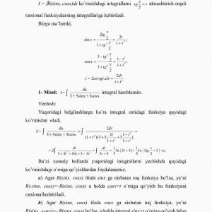 Trigоnоmеtrik funksiyalаr qаtnаshgаn  intеgrаllаrni hisоblаsh