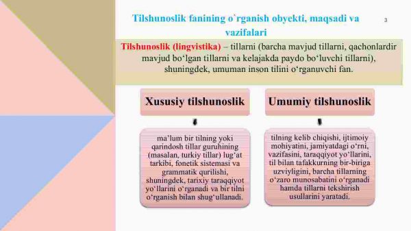 Tilshunoslik fanining o'rganish obyekti. Tilning paydo bo'lishi. Tillarning o'zaro munosabatlari va rivojlanish qonuniyatlari - Image 3