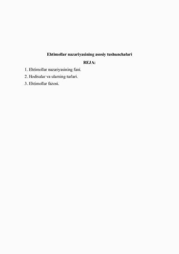 Ehtimоllаr nаzаriyasining аsоsiy tushunchаlаri