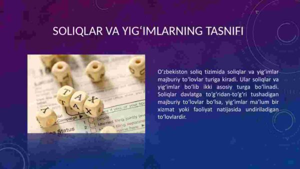 O'zbekiston soliq tizimida amalda bo'lgan soliqlar va yig'imlarning tasnifi - Image 3