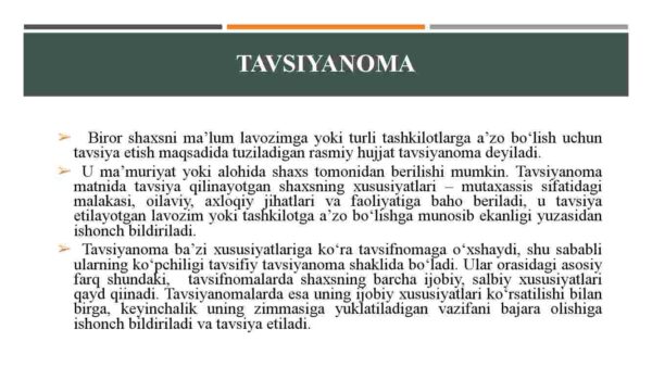 Ma'lumot-axborot hujjatlari:  tavsifnoma, tavsiyanoma, tarjimayi hol - Image 4