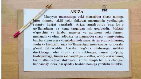 Ma'lumot-axborot  hujjatlari:  ariza, tushuntirish xati, bildirishnoma - Image 2