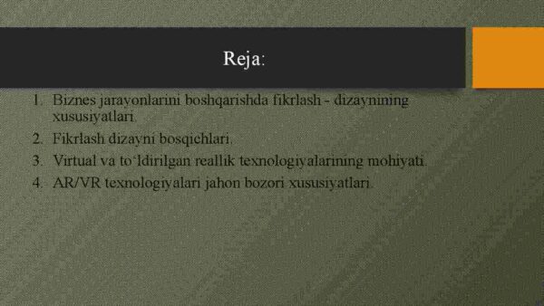 Biznesda fikrlash dizayni. Virtual va to`ldirilgan reallik texnologiyalari - Image 2