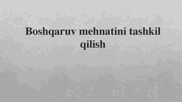 Boshqaruv mehnatini tashkil qilish