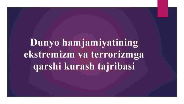 Dunyo hamjamiyatining ekstremizm va terrorizmga qarshi kurash tajribasi