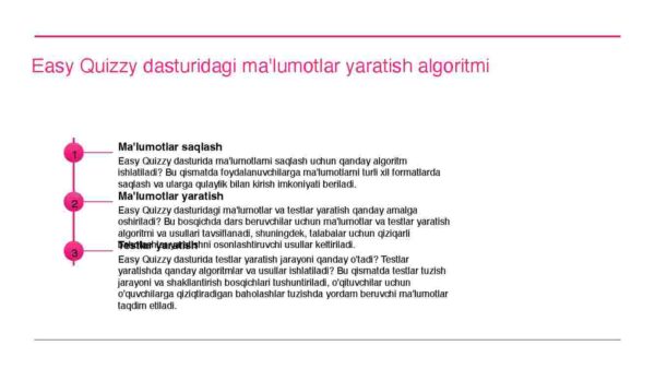 Easy Quizzy dasturi haqida ma'lumotlar va testlar yaratish algoritmi - Image 3