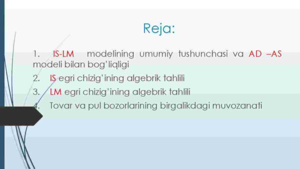 IS-LM modeli shakllanishi va tadbiqi - Image 2