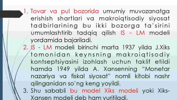IS-LM modeli shakllanishi va tadbiqi - Image 3