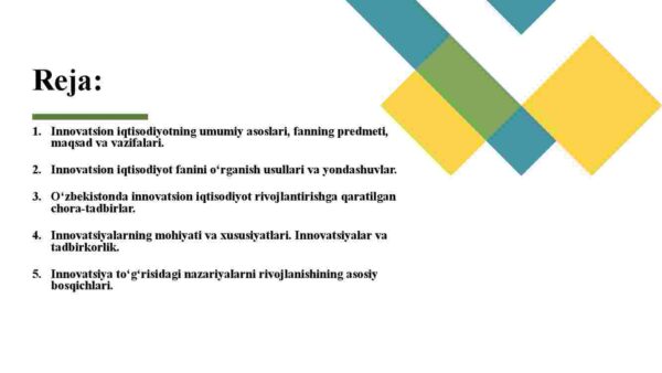 Innovatsion iqtisodiyotning umumiy asoslari. Innovatsiya nazariyasi: texnologiya va samaradorlik. - Image 2