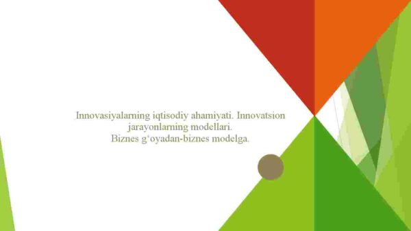 Innovasiyalarning iqtisodiy ahamiyati. Innovatsion jarayonlarning modellari.  Biznes g'oyadan-biznes modelga.