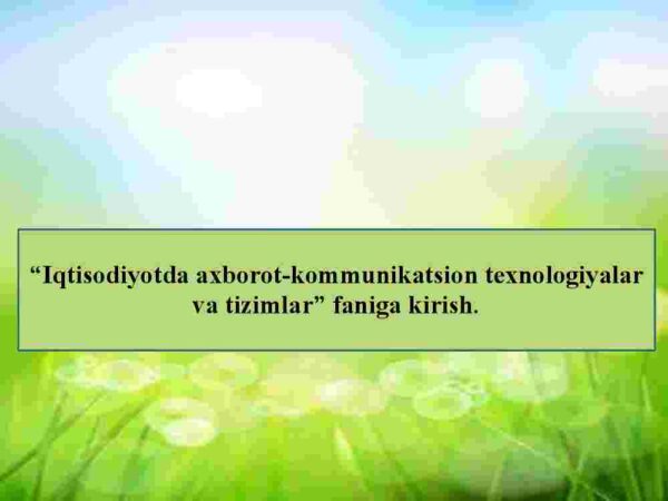 "Iqtisodiyotda axborot-kommunikatsion texnologiyalar va tizimlar" faniga kirish.