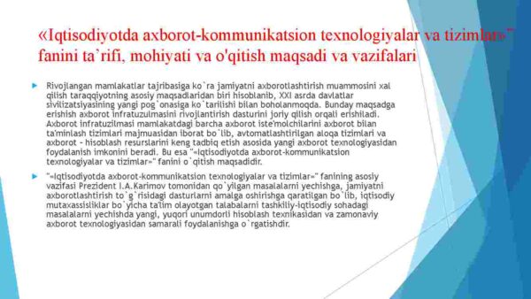 Iqtisodiyotda axborot kommunikatsion texnologiyalar va tizimlar maqsadi va vazifalari - Image 4