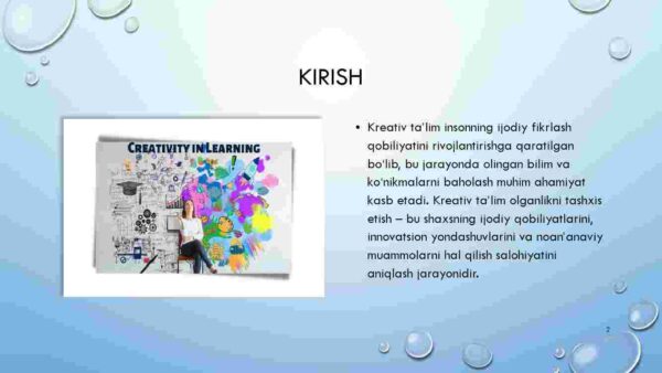 Kreativ ta'lim olganlikni tashxis etishning mohiyati Fan: Kreativ psixologiya - Image 2