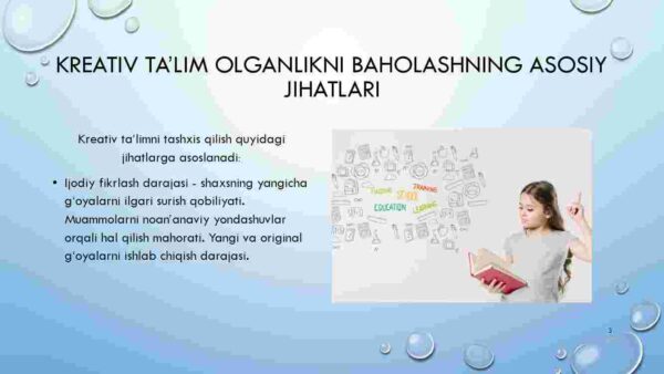 Kreativ ta'lim olganlikni tashxis etishning mohiyati Fan: Kreativ psixologiya - Image 3