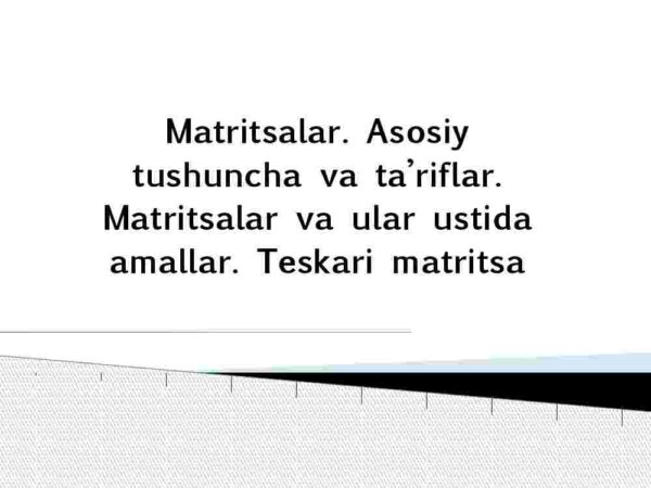 Matritsalar. Asosiy tushuncha va ta’riflar. Matritsalar va ular ustida amallar. Teskari matritsa