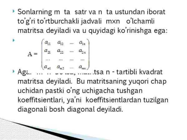 Matritsalar. Asosiy tushuncha va ta’riflar. Matritsalar va ular ustida amallar. Teskari matritsa - Image 3