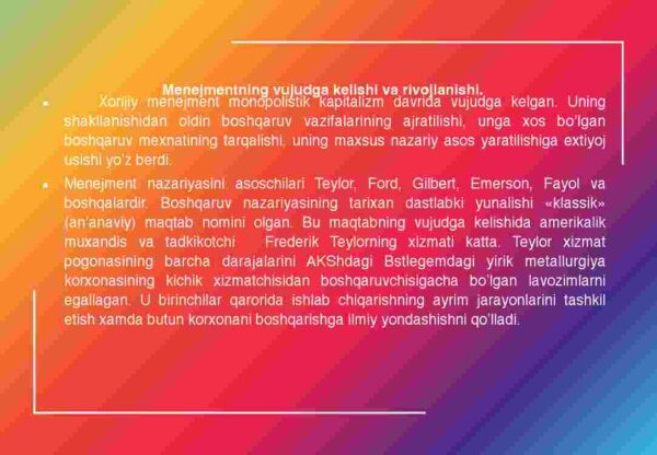 Menejment nazariyasi va amaliyotining rivojlanishi - Image 3