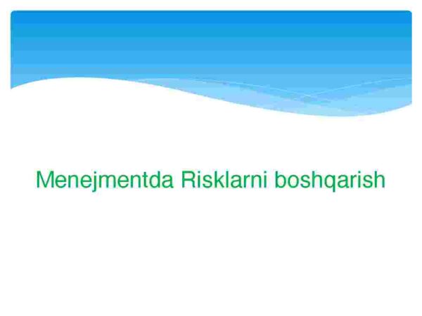 Menejmentda Risklarni boshqarish