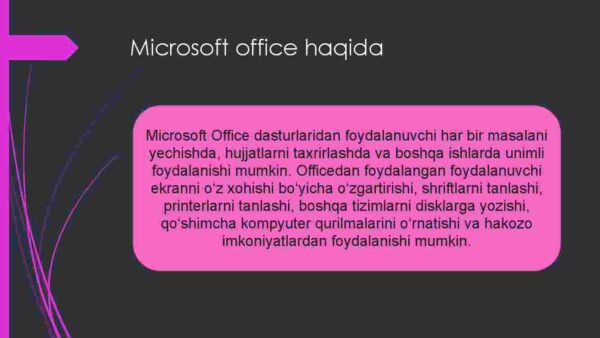 Microsoft Office (Microsoft Word, Power Point,va b.) dasturlarida electron hujjatlar yarata olish - Image 4