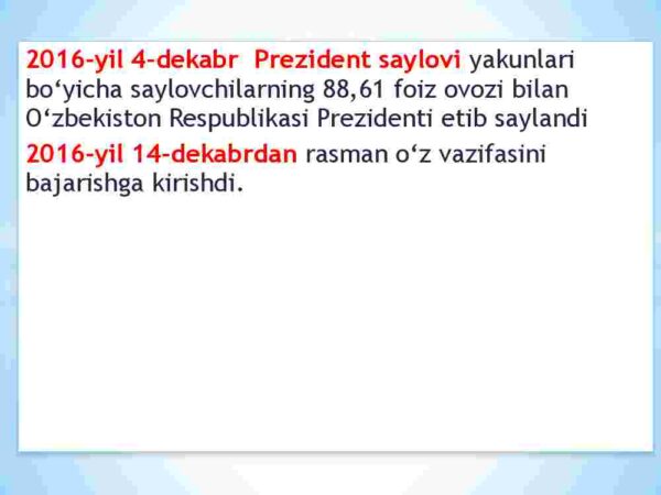 О'zbekiston Respublikasi Prezidenti Shavkat Mirziyoyev rahbarligida yangilanayotgan О'zbekiston: milliy tiklanishdan – milliy yuksalish sari - Image 3